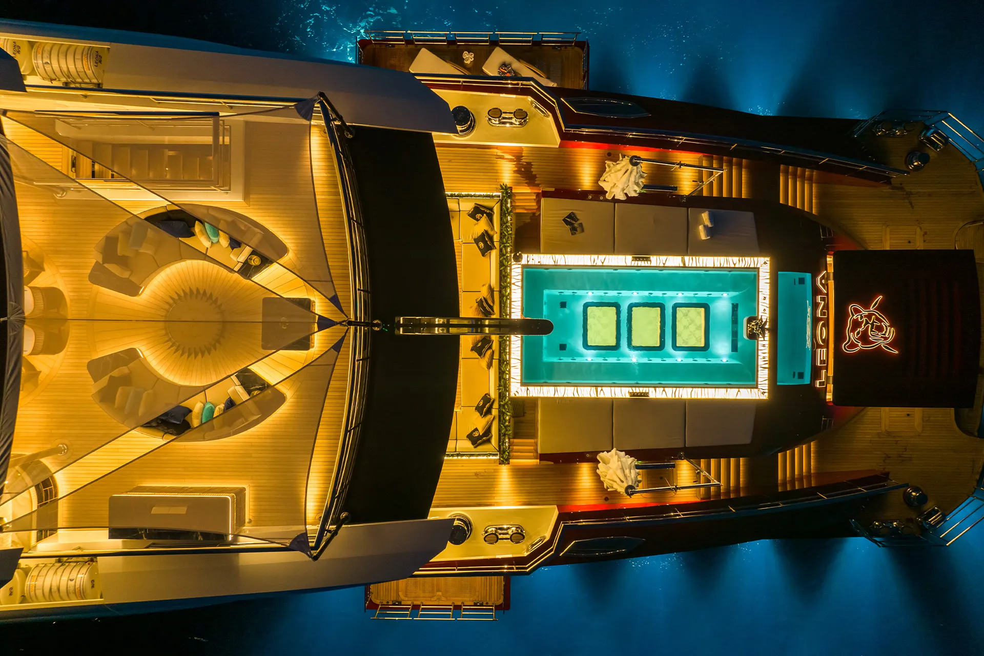 Bilgin 263 series yacht seen from above at night